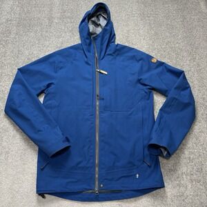 Fjallraven Abisko Eco Shell Blue Jacket Men's Small Hiking Rain Hood Pockets Zip